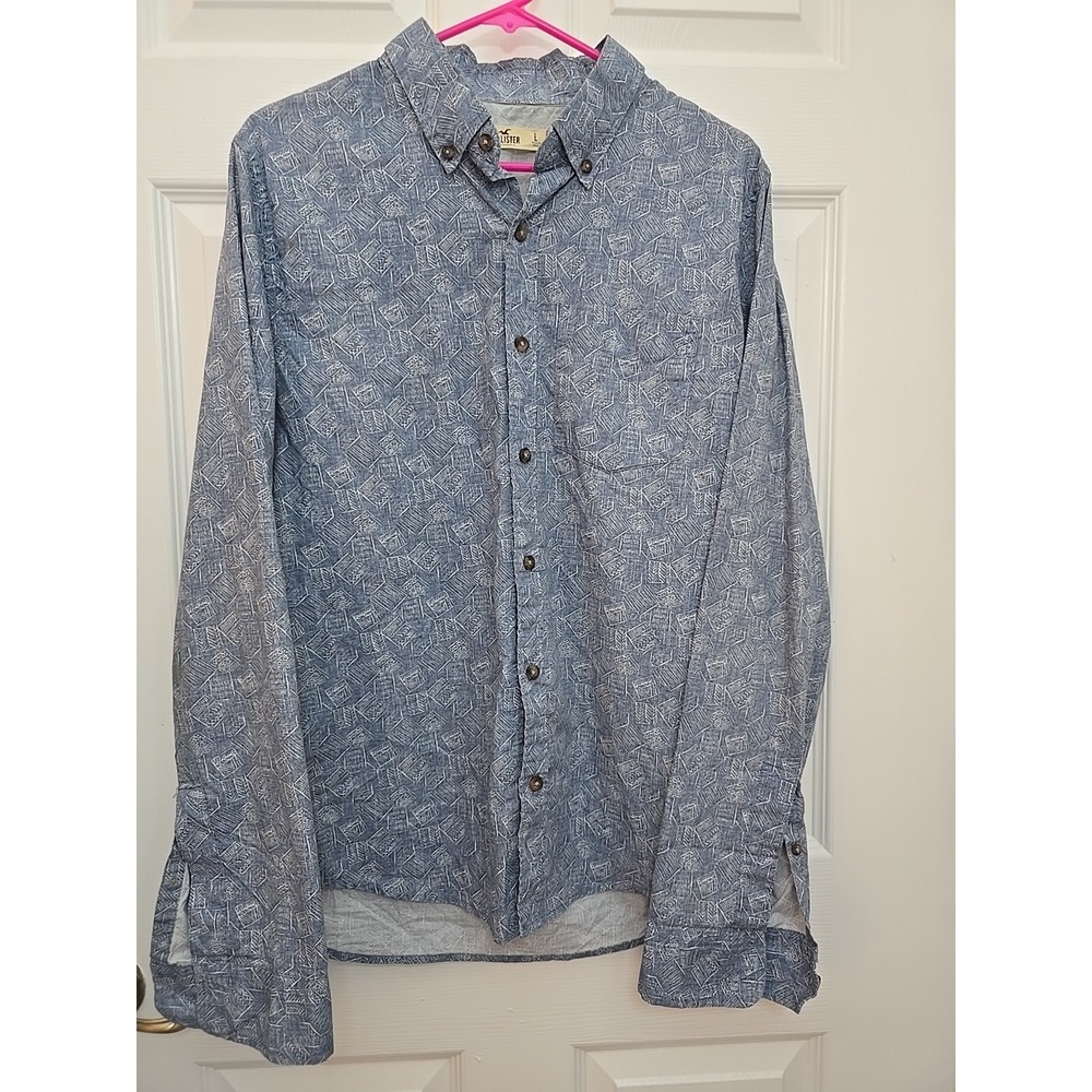 Hollister Men's Large Denim Blue Button-Down Shirt